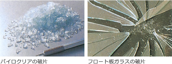 パイロクリアの破片　フロート板ガラスの破片
